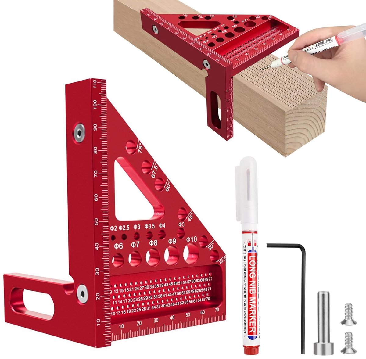 Image of 3D Carpentry Hoek - Meetgereedschap - Multi-Purpose High Precision Houtbewerking - Aluminium Legering - Precisie Timmerman Hoek - Hoekmeter voor Ingenieurs