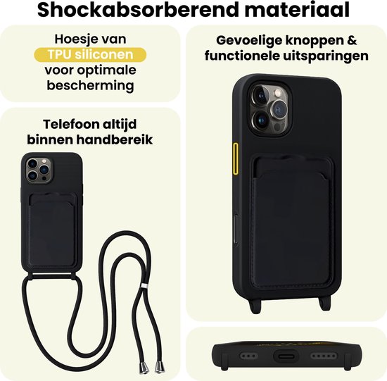 Étui pour iPhone 16 Pro avec cordon et porte-cartes en Siliconen - Pro - 2 iPhone