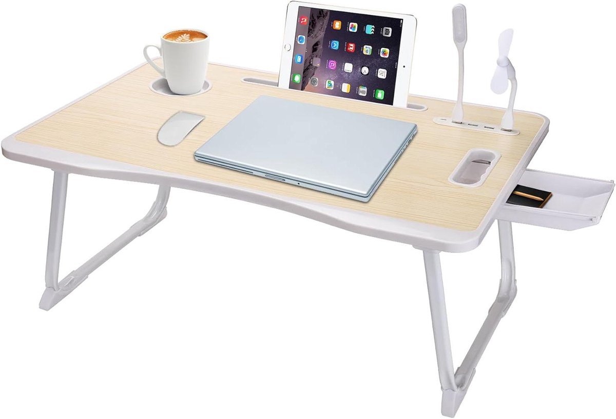 Opvouwbaar laptopbureau met USB-aansluiting en handvat