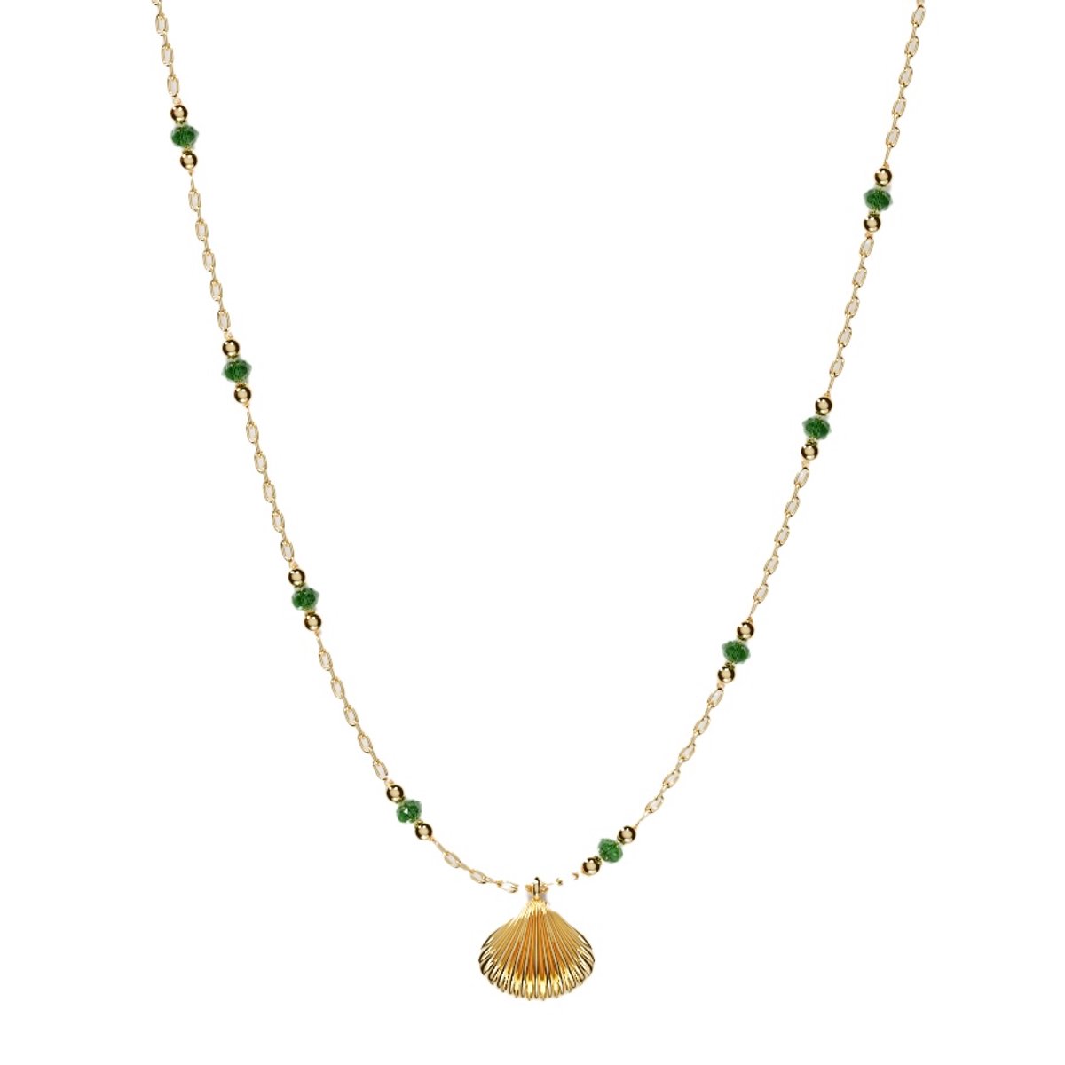 Elysian - Dames Ketting Goudkleurig - Green Shell Halsketting - 18K Goud verguld Roestvrij Staal - Hypoallergeen - 45 + 5cm