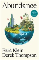 De cover van het boek 'Abundance' van Ezra Klein en Derek Thompson toont een halve aardbol met daarop een weelderig, groen landschap met moderne gebouwen, windturbines, zonnepanelen, een rivier en een hert.