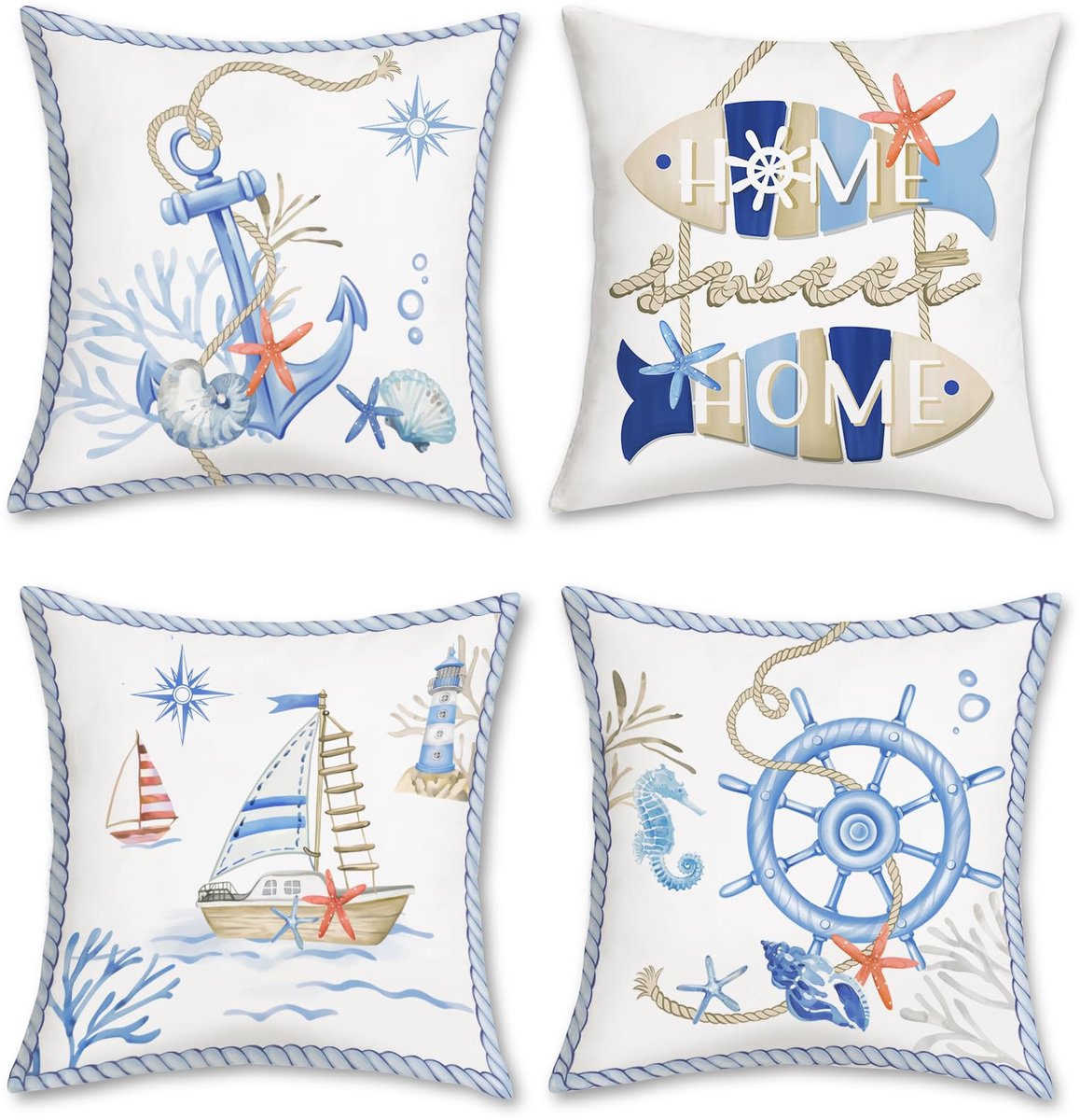 Ibenzoa Set van 4 Decoratieve Kussenslopen met Nautisch Thema voor Woonkamer en Bank