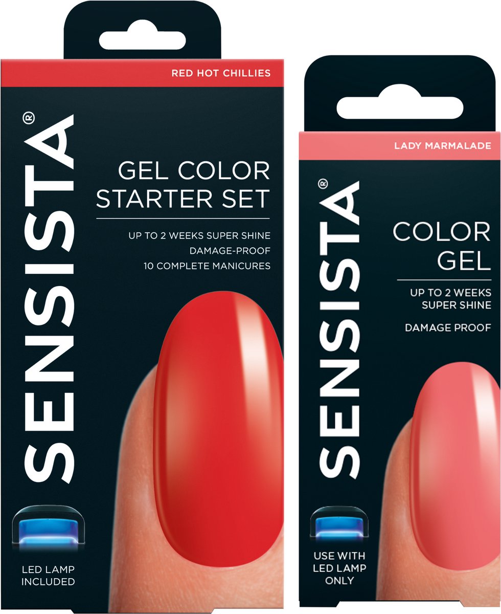 Sensista Cadeauset - Red Hot Chillies - Lady Marmalade - Gellak Starterspakket - Gel nagellak - Rood - Oranje/Roze - 7.5ML
