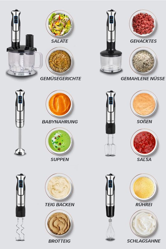 RFWR® Multifunctionele Handblender 1200W met Turbo en Snelheidsregeling van Merkloos — afbeelding 5