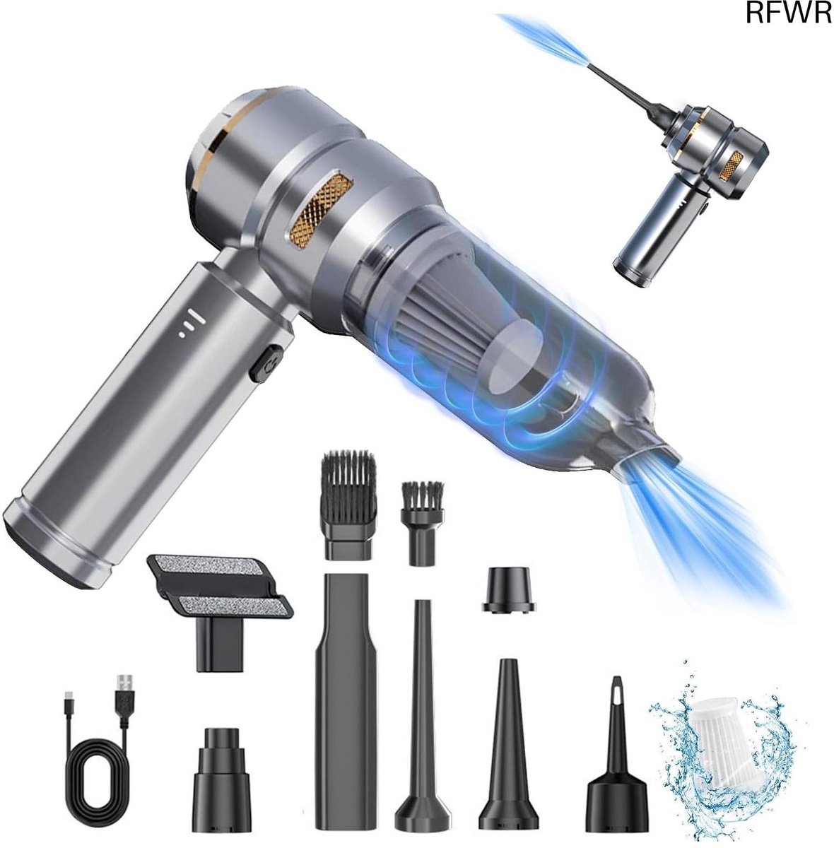 RFWR® Draadloze Multifunctionele Handstofzuiger met 16000Pa Zuigkracht en 4-in-1 Accessoires