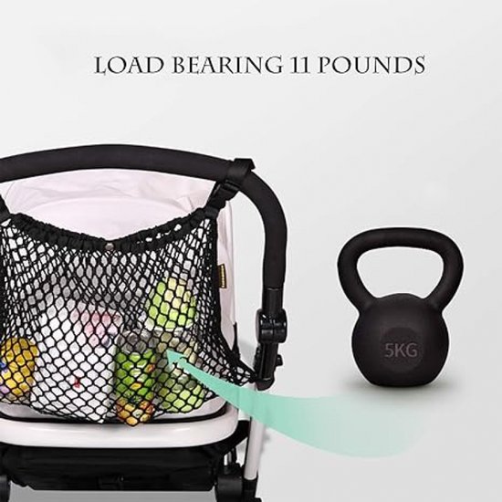Boodschappennet kinderwagen & buggy-Boodschappen Net Voor De Kinderwagen-Kinderwagen/Buggy Net-- Buggy netje -Universele Net Voor De Buggy - Zwart-Eenvoudig te bevestigen-Stretch materiaal van Merkloos — afbeelding 4