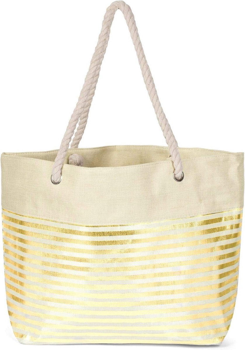 Strandtas voor dames met metallic strepen en ritssluiting - XXL shopper 02012281