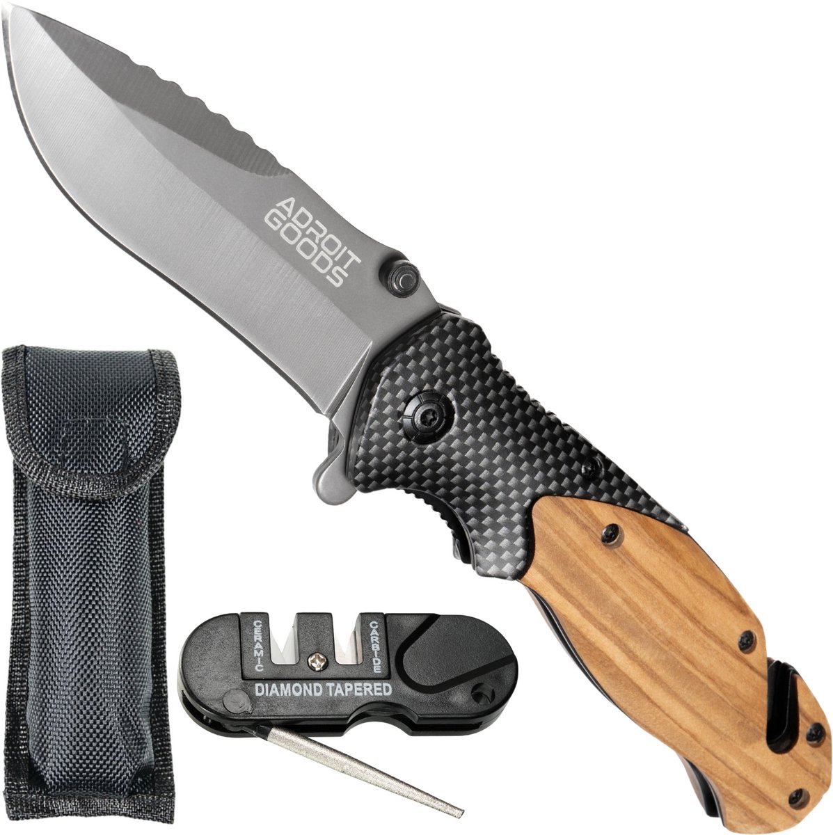 AdroitGoods Survival Zakmes - Nova X46 - Survival mes - Jachtmes - Staal en Eikenhout - Camping