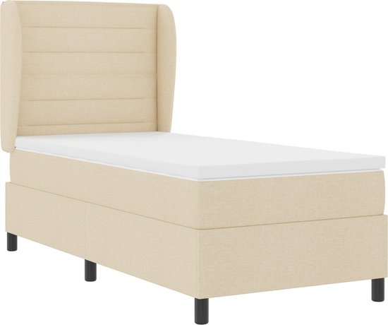 vidaXL - Boxspring - bed - met - matras - met - hoofdeinde - Crème - 90 - x - 190 - cm - Stof