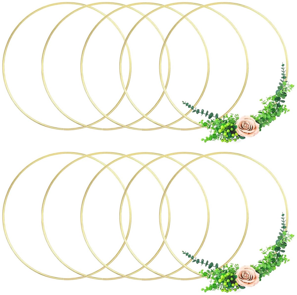 TRANKIELO® - Gouden Knutselringen van Metaal – 75mm, 10 Stuks – Ronde Hoepels voor Dromenvangers, Bloemenkransen en Macramé Creaties