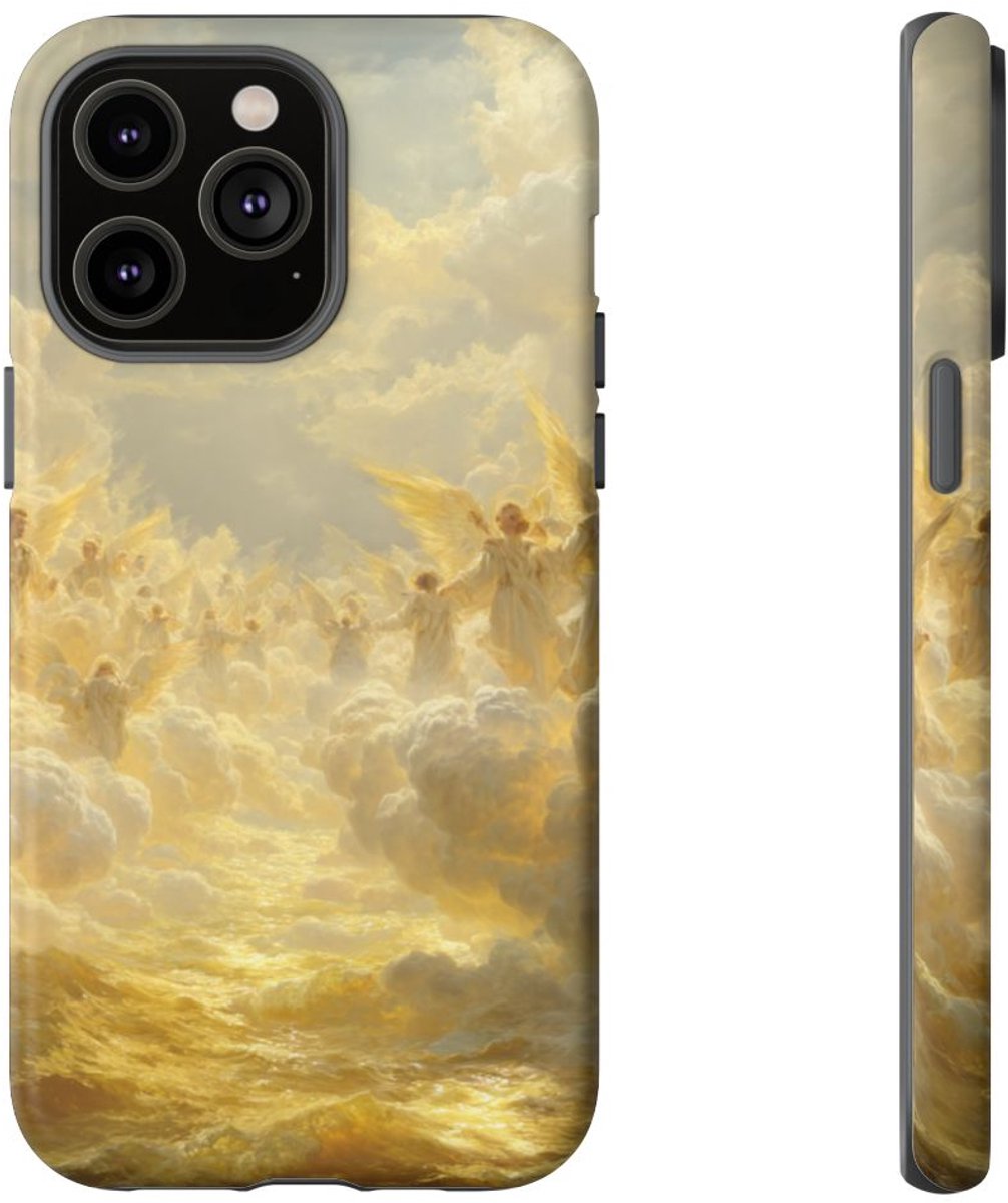 Gouden Engelen Boven Wolken – Telefoonhoesje Geschikt voor iPhone 14 Pro Max
