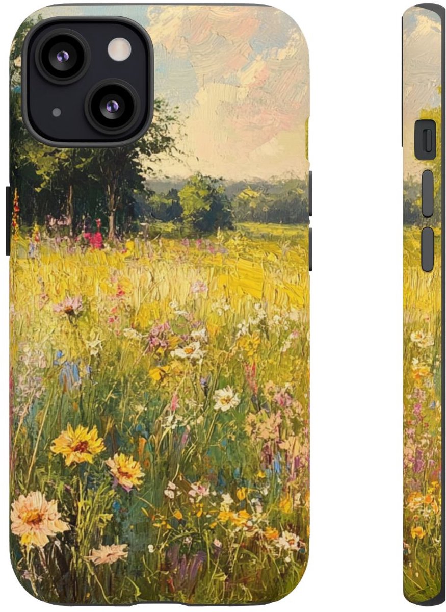 Zonnige Bloemenweide Schildering – Telefoonhoesje Geschikt voor iPhone 13