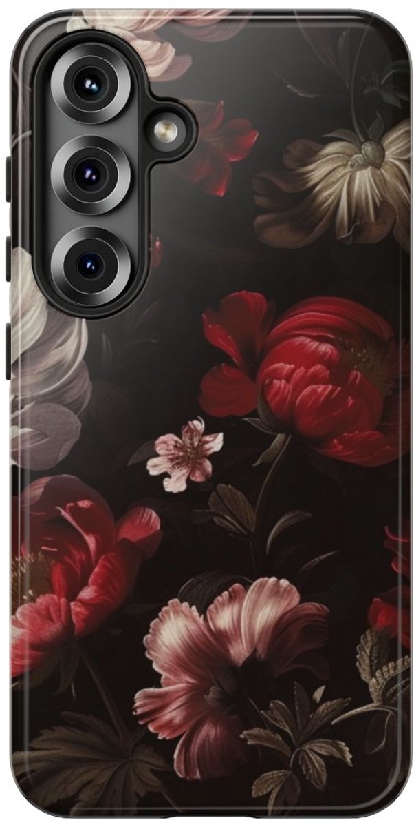 Donker Bloemmotief met Glans – Telefoonhoesje Geschikt voor Samsung Galaxy S25