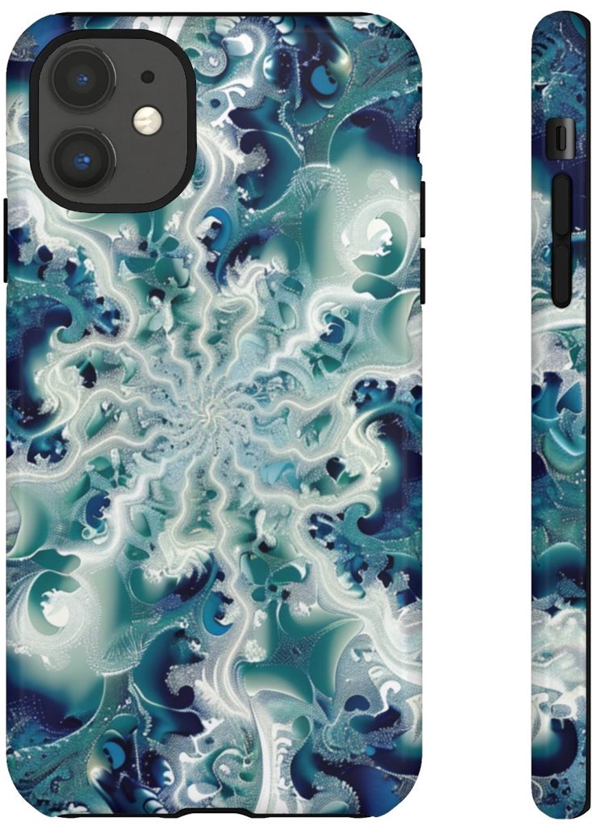 Blauw-Groene Fractalwerveling met Glans – Telefoonhoesje Geschikt voor iPhone 11