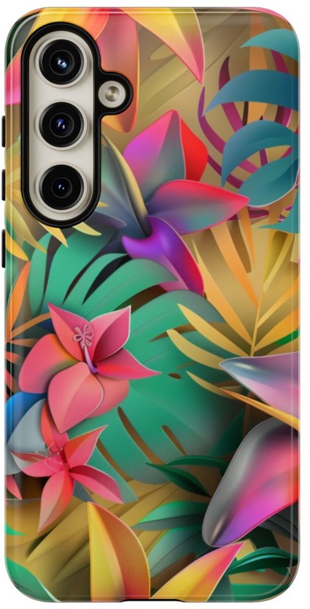 Levendig Tropisch Bloemenpatroon – Telefoonhoesje Geschikt voor Samsung Galaxy S24 Plus