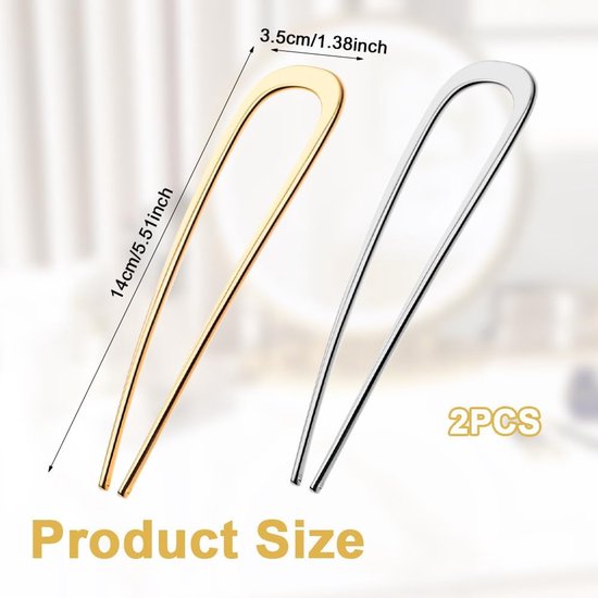 Épingles à cheveux en forme de U en métal, Groot fourchettes à cheveux en métal pour chignon , Accessoires de coiffure pour femmes et Filles ( Goud et Argent) - Set de 2
