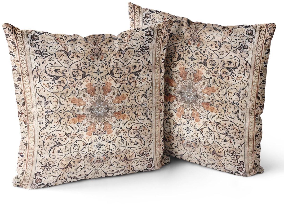 Ibenzoa Set van 2 Boho Sierkussenhoezen met Retro en Etnische Patronen, Fluweel, 40 x 40 cm Bruin
