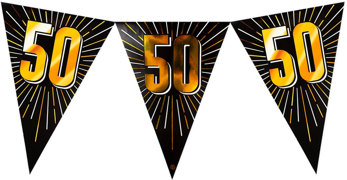 Vlaggenlijn 50 jaar | 5 meter | 15 vlaggen | Zwart Goud
