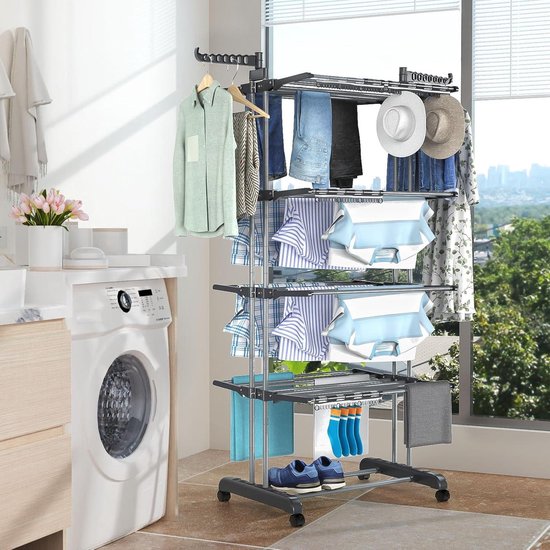 Todeco Opvouwbaar Droogrek Met 4 Niveaus, Voor Binnen Van Roestvrij Staal Opvouwbaar Uittrekbare Bovenstang In Hoogte Verstelbare Vleugels Groenblauw 664836912