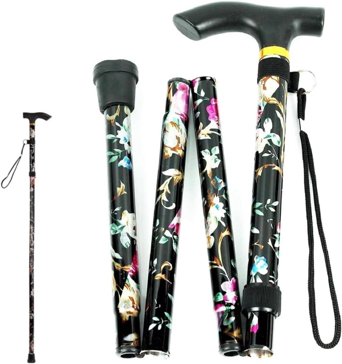 Allecto Plus - Opvouwbare wandelstok voor dames - Luxe kleurrijke bloemprint - Verstelbaar - Voor Nordic walking, bergbeklimmen, skiën en trekking.