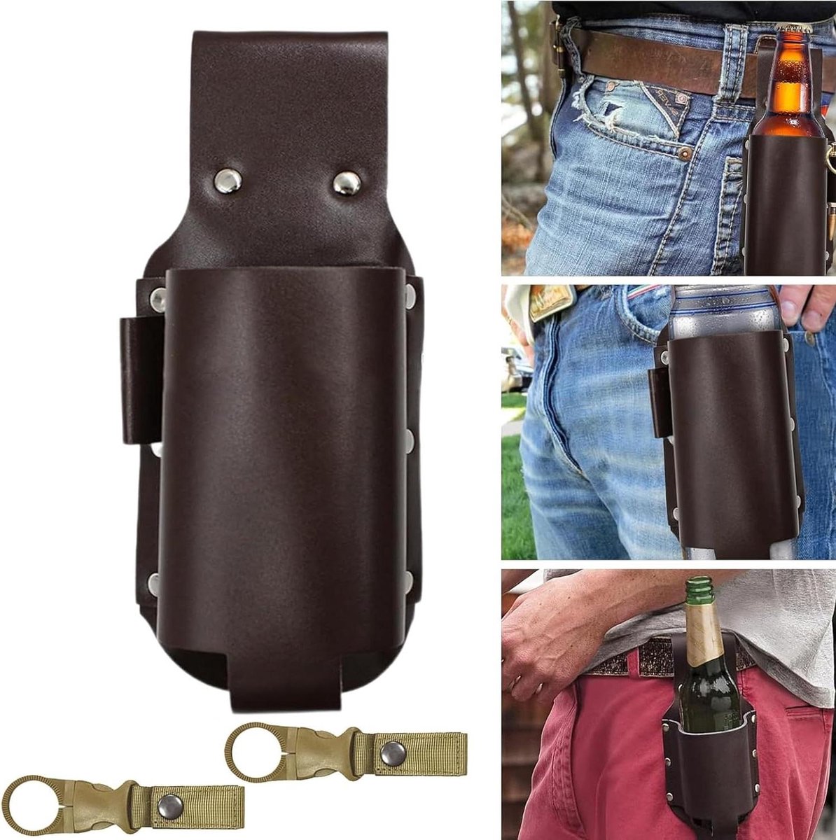 Bierholster met nylon riem en fleshouder - Draagbare bierriem voor barbecue - Leuk cadeau voor vader & vriend - Bier accessoire met houder - Handig festivalkleding item.