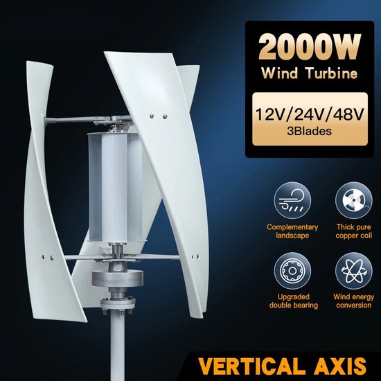 Foto: Verticale windturbine horizontale windmolen mini windgenerator windkracht turbine 2000w vermogen 48v mppt controller