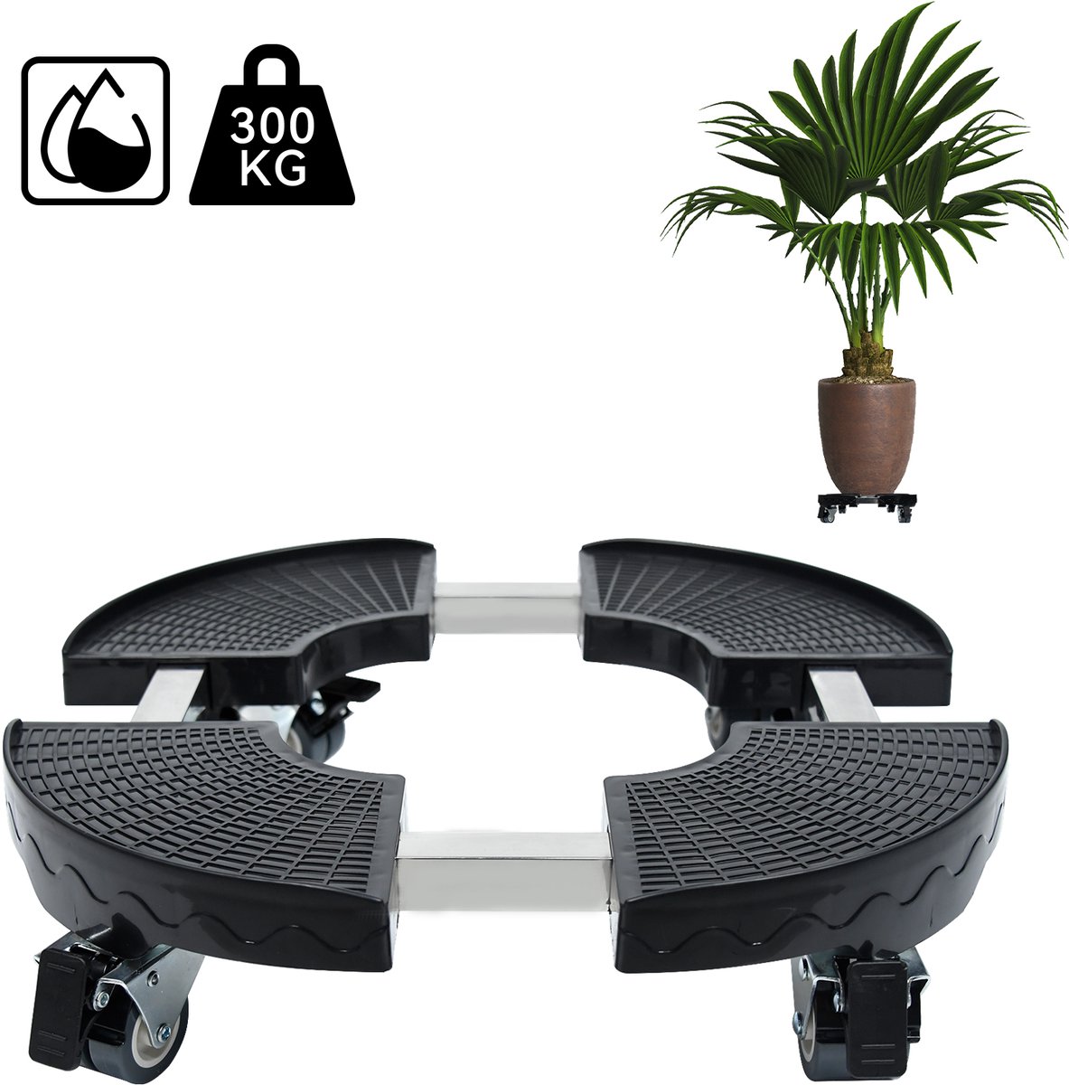 Verstelbare Plantenroller Ø 39-52 cm - 300 kg Draagvermogen Zwarte