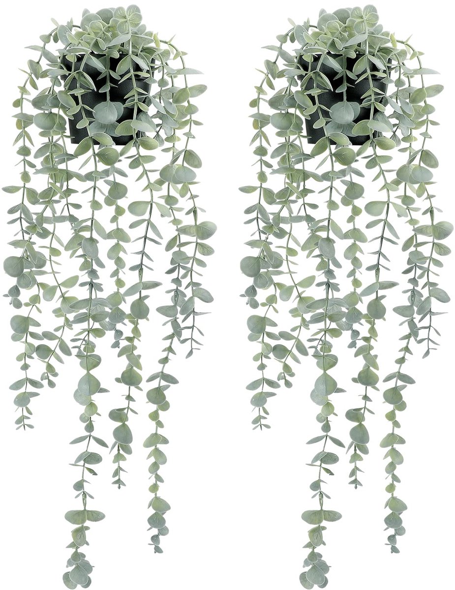 Ibenzoa Set van Twee Kunstmatige Hangende Eucalyptusplanten voor Binnen- en Buitendecoratie, Geschikt voor Muur, Plank en Terras groen