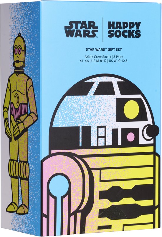 Happy Socks Star Wars Gift Set met C-3PO en R2-D2 op de doos. 3 paar sokken.