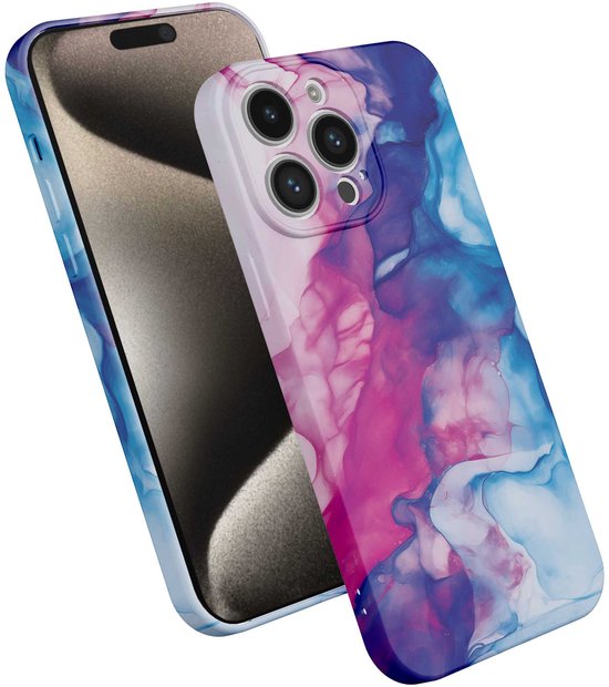 Coque de téléphone Smartphonica adaptée à iPhone 15 Pro Max avec imprimé marbre rose Blauw - Coque souple flexible en TPU - Coque arrière au Design marbre Blue adapté à iPhone 15 Pro Max
