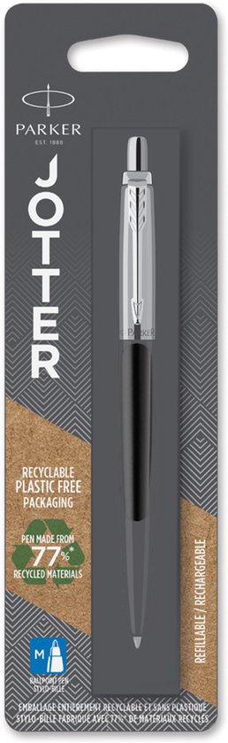 Parker Jotter-balpen | Roestvrij staal met gouden afwerking | Medium punt met blauwe inkt