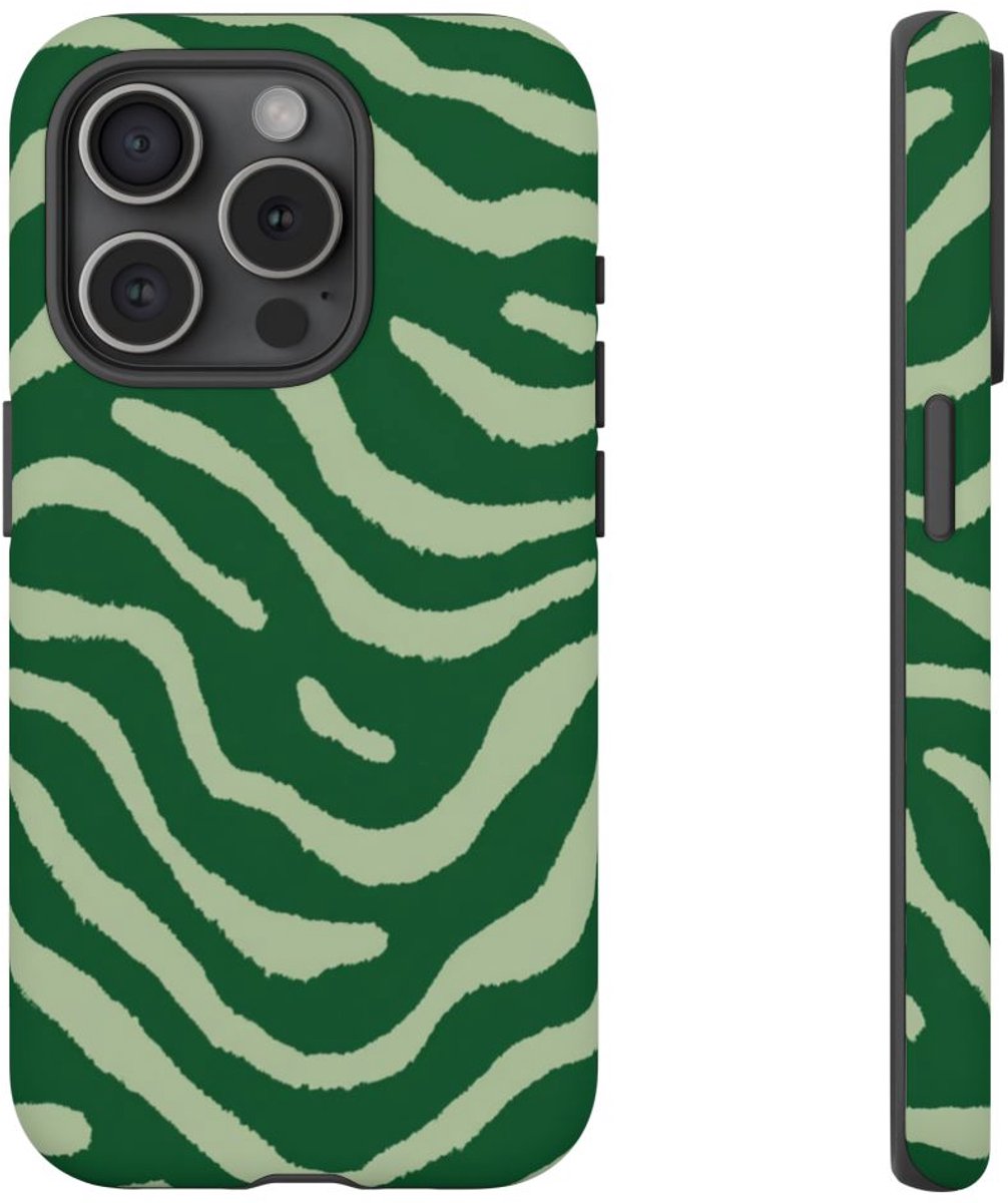 Groen Golvend Strepenpatroon – Telefoonhoesje Geschikt voor iPhone 15 Pro