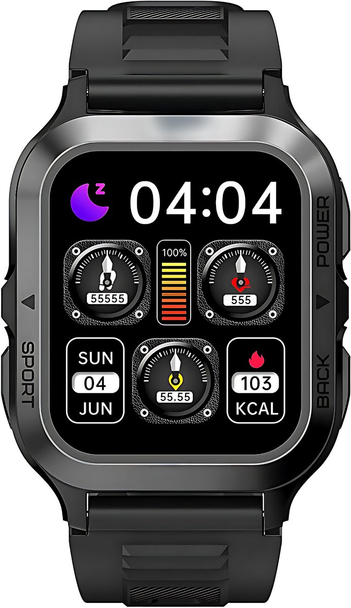 Manike C20 Smartwatch – 1,85 HD Display - Hartslag & Bloeddrukmeting - Bluetooth 5.3 - Bellen - 100+ Sportmodi - Hartslagmeter - Stappenteller - Slaapmonitor - IP67 waterdicht, Sportmodi - iOS & Android - Heren & Dames - Zwart