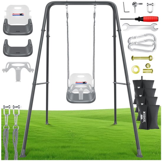 Balançoire bébé KIDIZ® avec cadre 3 en 1 pour l'intérieur et l'extérieur | Balançoire pour enfants avec support en métal, réglable en hauteur | Balançoire