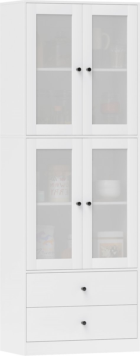HOMCOM keukenkast - spaanplaat - glas - 59L x 30B x 170H cm - wit