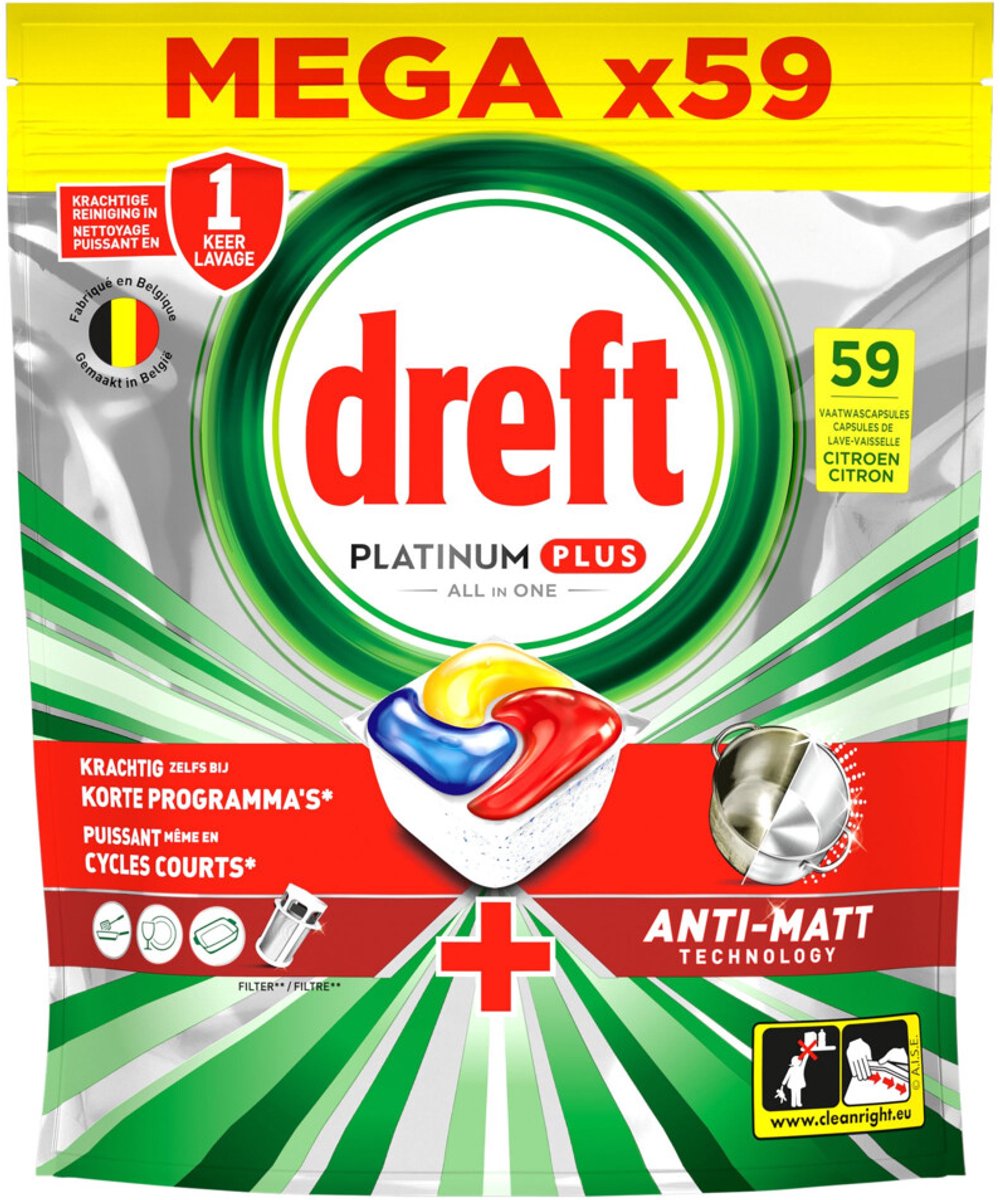 Dreft Vaatwastabletten Platinum Plus All In One Citroen 59 stuks