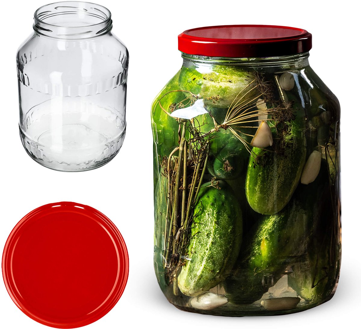 KADAX Weckpotten, 2,5 liter, inmaakpot, diameter van 100 mm, inmaakpot, voorraadpot, komkommerglas, ronde potten (8 stuks, zonder deksel