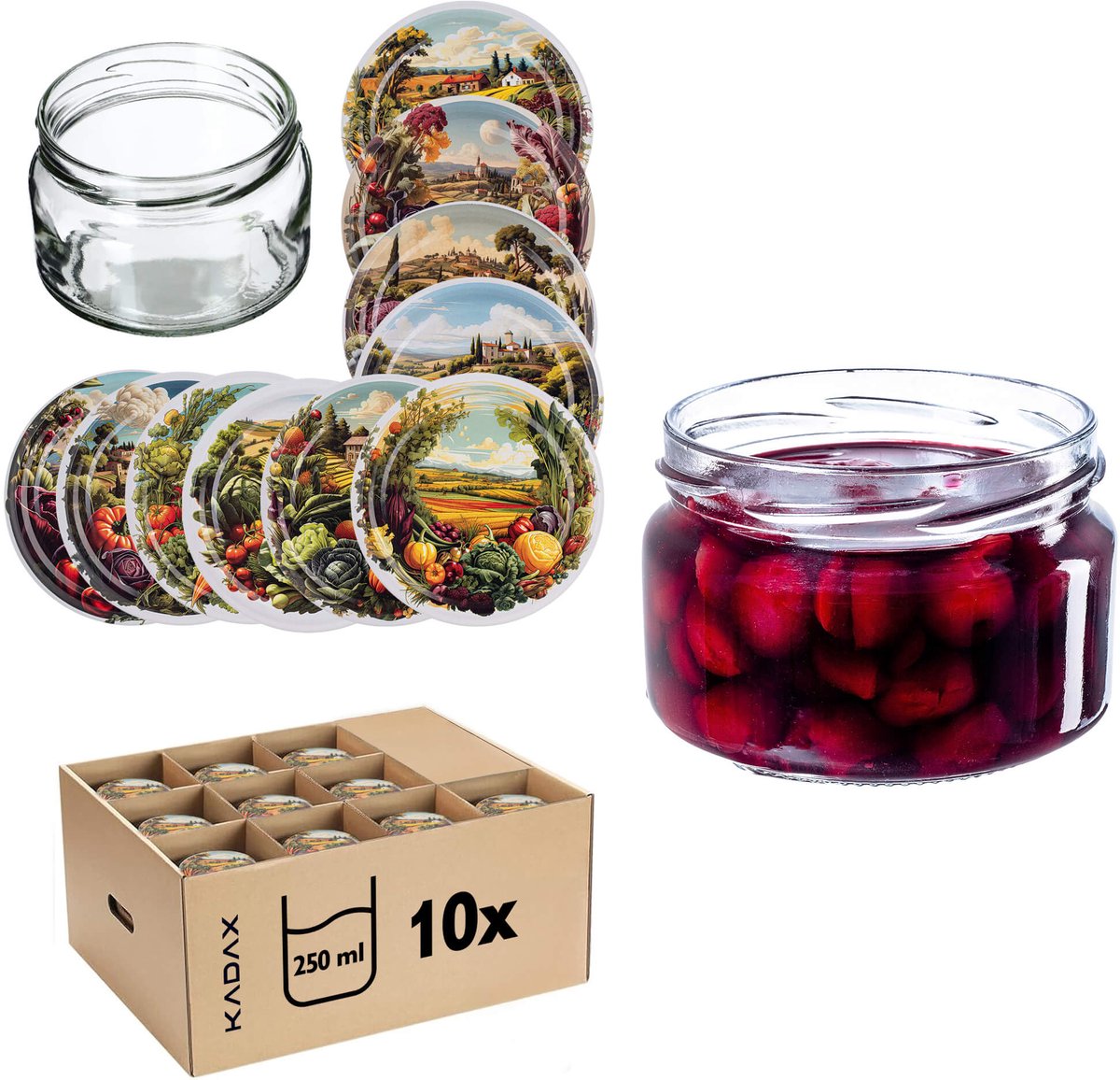 Denia Weckpotten 250ml 10st 82mm + Deksel "Dorp"