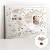 Tulup Prikbord - Vintage wereldkaart Kurkbord - 60 cm x 40 cm - Wit Prikbord - Metalen Pinnen - Kurk Bedrukken - Kurk Prikbord Bureau - Memobord Van Kurk - Design Prikbord Kurk - Kurkbord Wanddecoratie