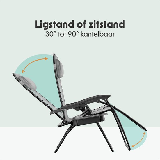 LifeGoods Opvouwbare Tuinstoel - Ligstoel Tuin - 30°-90° Verstelbaar - Metaal - Lichtgrijs van Merkloos — afbeelding 3