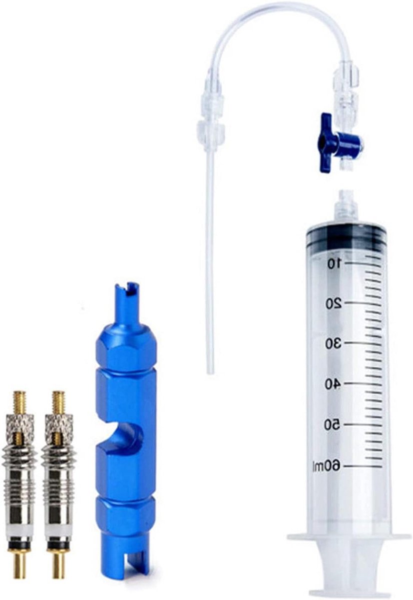 Allecto Plus - Fiets tubeless afdichtmiddel injector voor tubeless banden - Fiets ventielgereedschap - Presta Valve Core Removal Tool - 60 ml - 1 set.