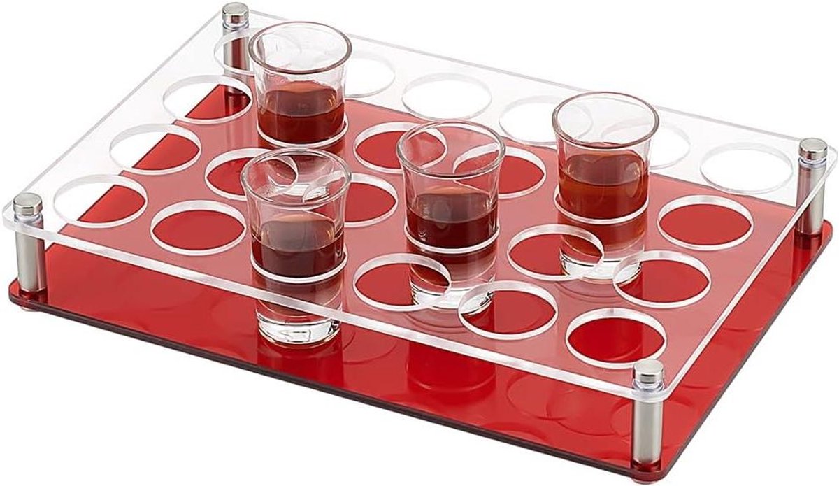 Allecto Plus - 24 Shot Glass Tray Houder Bar Acryl Shot Glazen Bier Wijn Glas Cup Servies - Rood - Familie Kerstfeest Bar Club - Shot Glas Display - Organisator - Feest Benodigdheden