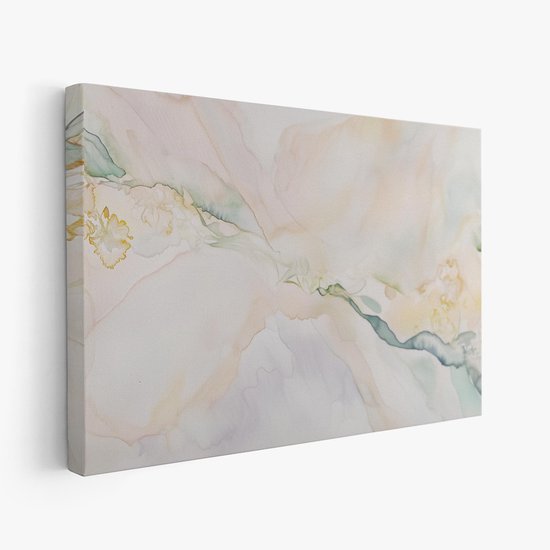 FineArtia - Rustige abstracte pastelschildering - Canvas Schilderij - 90 x 60 cm - Woonkamer Decoratie - Creme;Wit - Slaapkamer Schilderij - Wanddecoratie