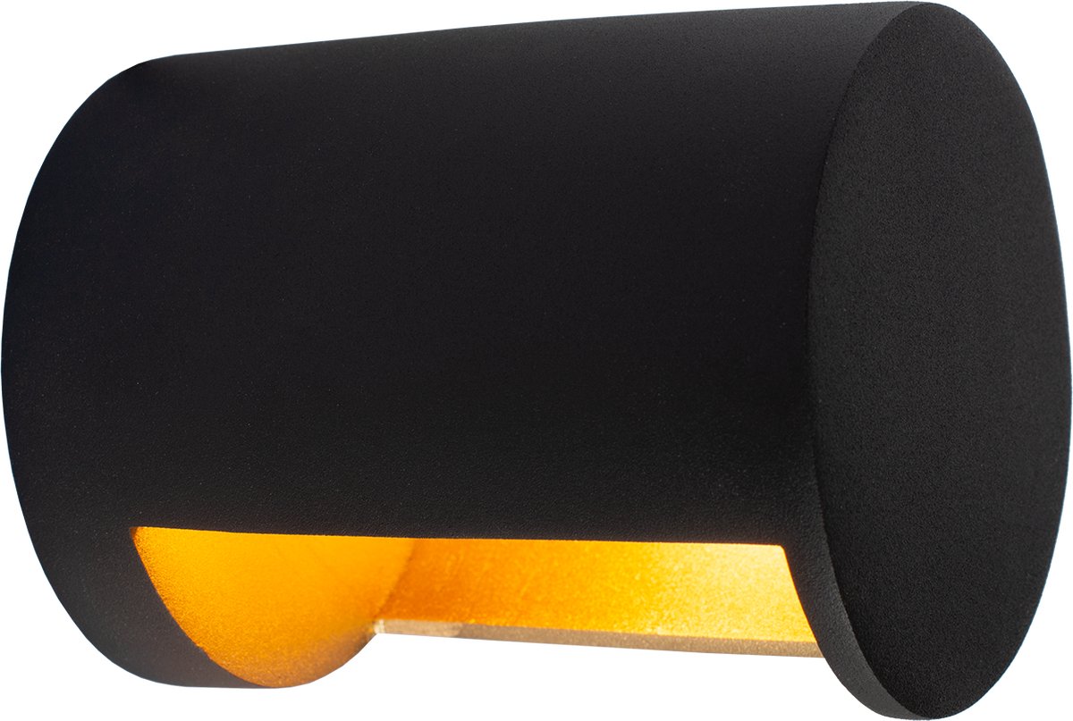 Atmooz Oswin Wandlamp – 9,5x12x9,5 cm – Zwart Metaal met Gouden Binnenkant – G9 – Design sfeerverlichting