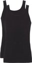 Twee donkergrijze singlets met ronde hals.