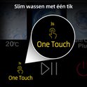 Gros plan de l'écran tactile LED de la machine à laver avec l'option "One Touch" mise en évidence. Une icône d'empreinte digitale et le texte "One Touch" sont proéminents.