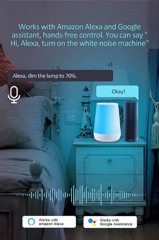 White Noise Machine - Brown Noise - Wekker - Led verlichting Nachtlicht - Met Applicatie -Witte ruis apparaat - Slaap routine - Baby slaapmachine - Ontspanning en Relaxing — afbeelding 3