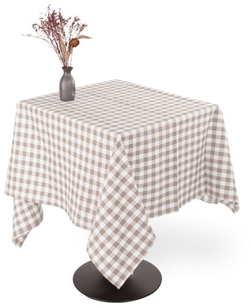 Tiseco - Tafelkleed GINGHAM - Katoen - Geblokt - 150x150 cm, taupe