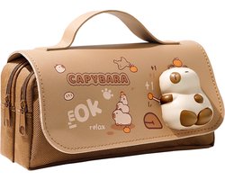 Capybara Pennenetui - Kawaii Design met Rits en Stickers - 21x7x10 cm