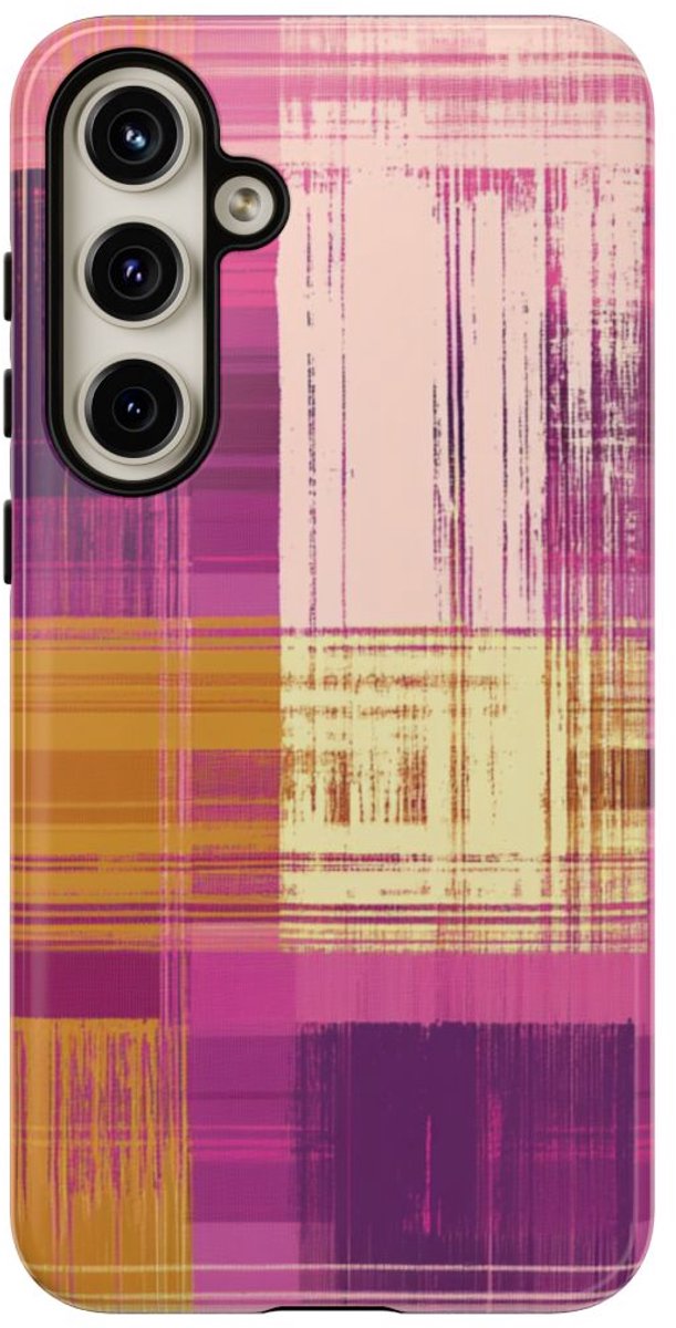 Abstract Paars-Gouden Ruitpatroon – Telefoonhoesje Geschikt voor Samsung Galaxy S24 Plus